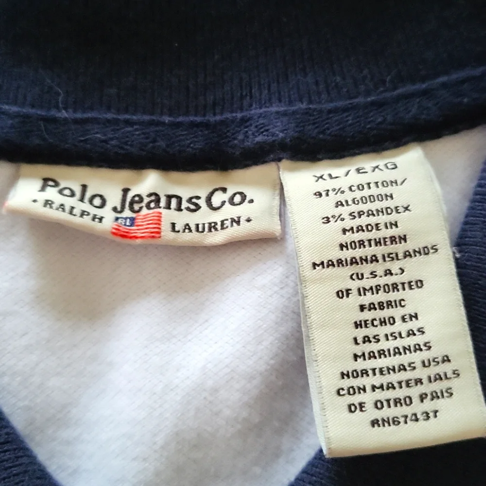 Ralph Lauren Polo Jeans Shirt,White/Navy. Girls XL/Womens Small.